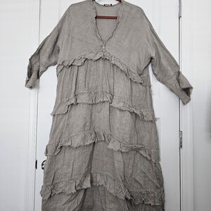 Boho Gray Tiered Linen Women's Dress